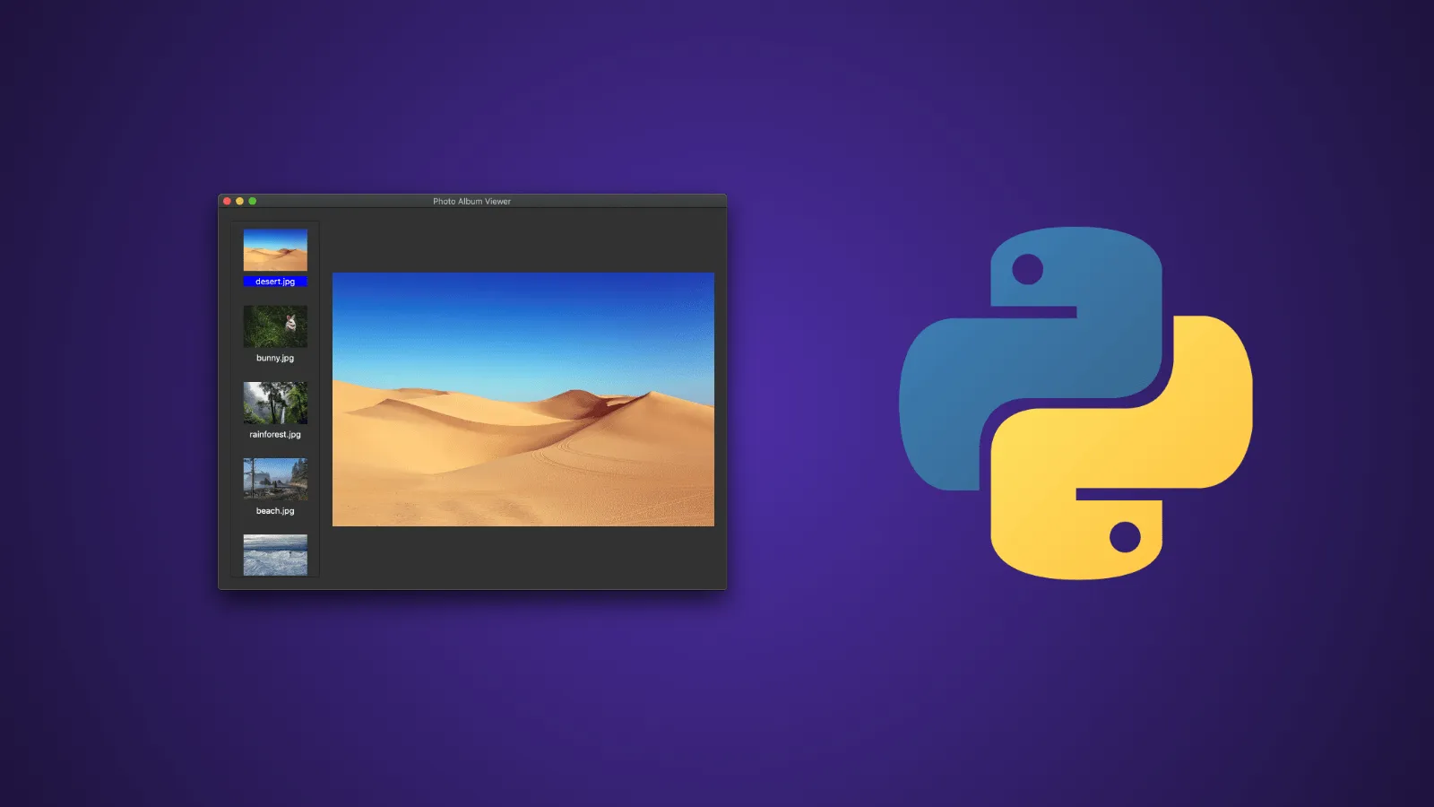 Python logo next to an image of a desktop application