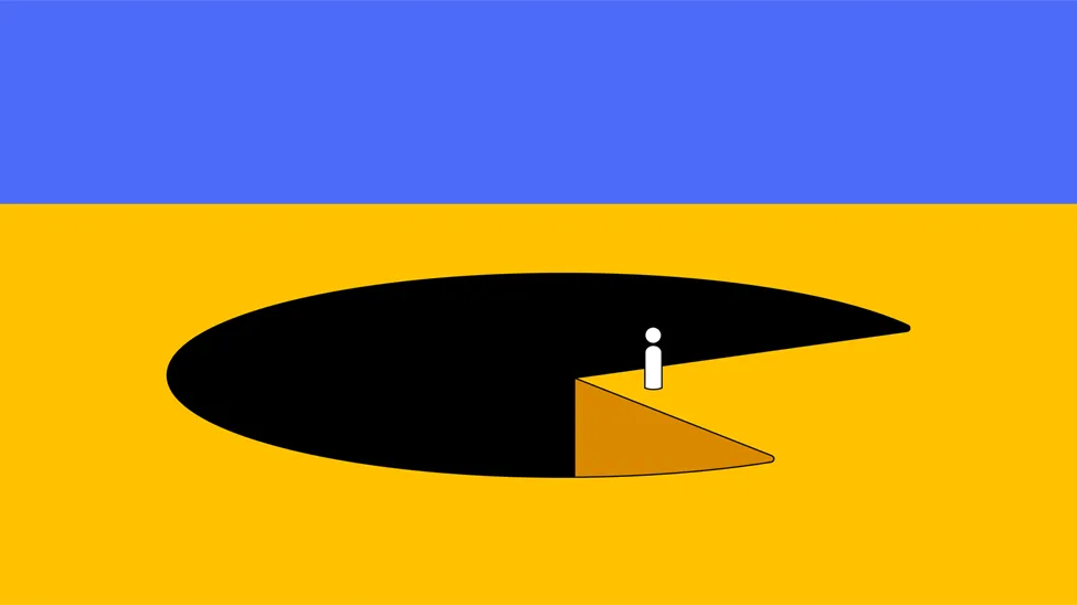 Graphic of a person approaching a black hole in the ground