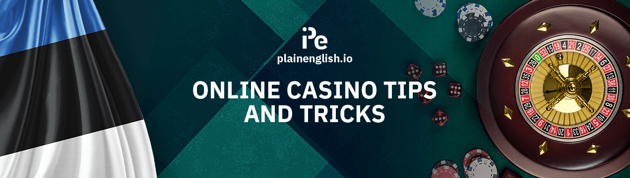 Estonian flag and a roulette table, along with the text 'Online Casino Tips and Tricks'