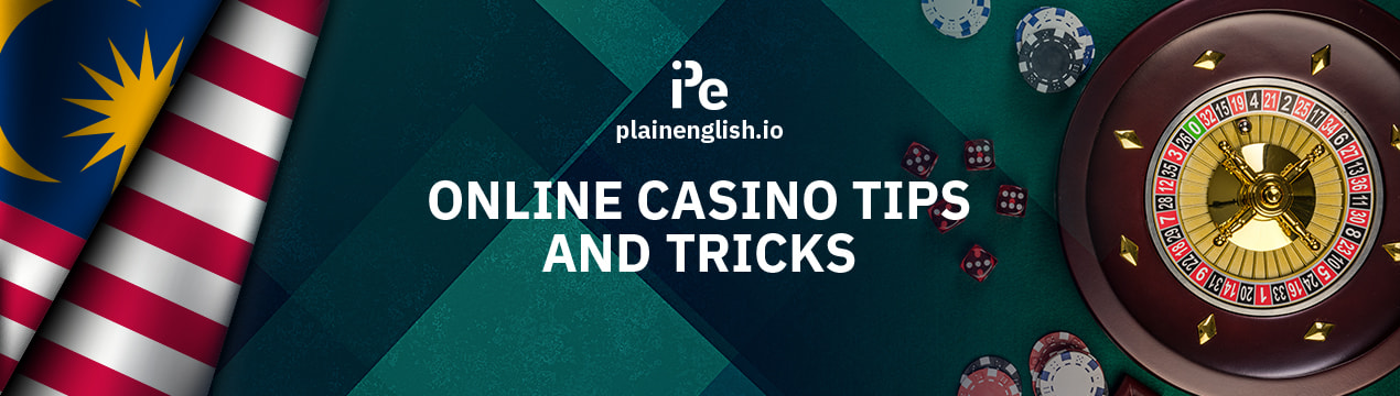 Malaysian flag and a roulette table, along with the text 'Online Casino Tips and Tricks'