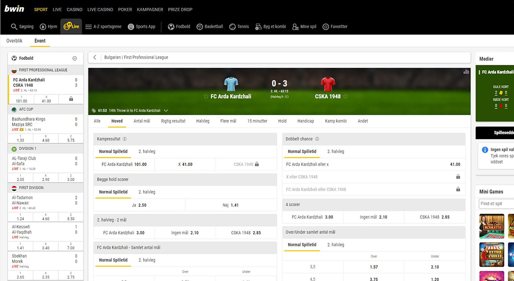Football Betting In-Play at bwin in Denmark