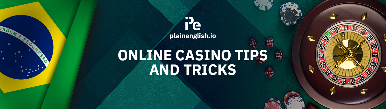 Brazilian flag and a roulette table, along with the text 'Online Casino Tips and Tricks'