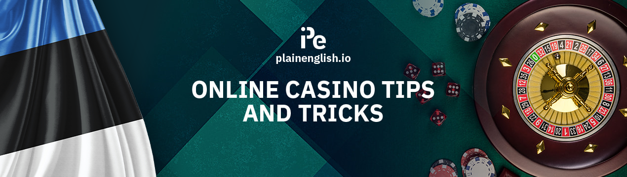 Estonian flag and a roulette table, along with the text 'Online Casino Tips and Tricks'