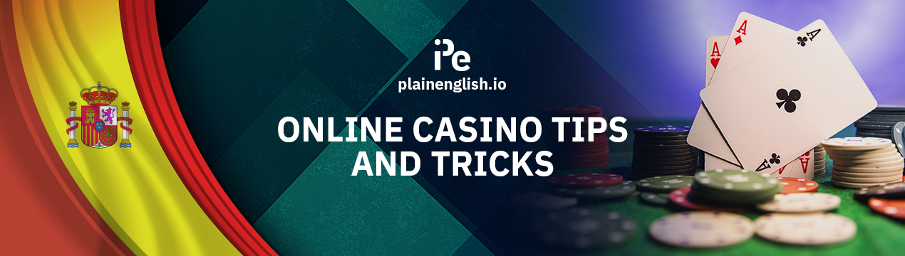 Spanish flag and a roulette table, along with the text 'Online Casino Tips and Tricks'