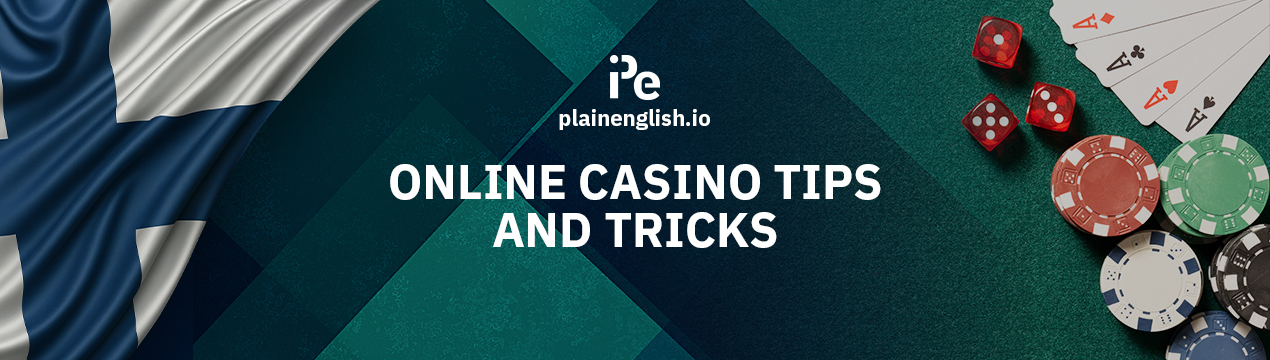 Finnish flag and a roulette table, along with the text 'Online Casino Tips and Tricks'