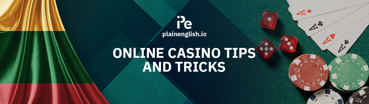 Lithuanian flag and a roulette table, along with the text 'Online Casino Tips and Tricks'