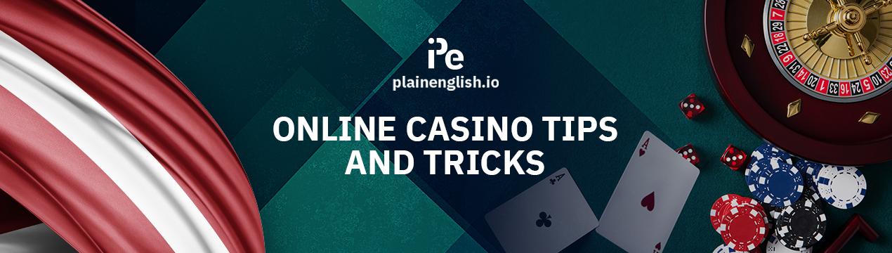 Latvian flag and a roulette table, along with the text 'Online Casino Tips and Tricks'