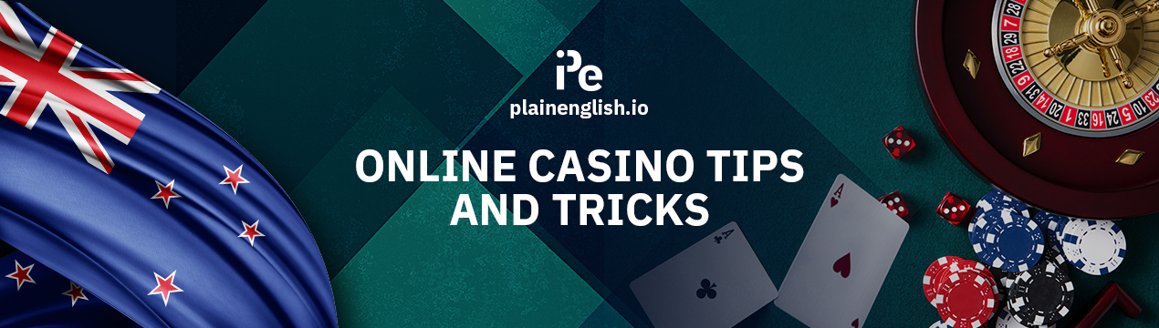 New Zealand flag and a roulette table, along with the text 'Online Casino Tips and Tricks'