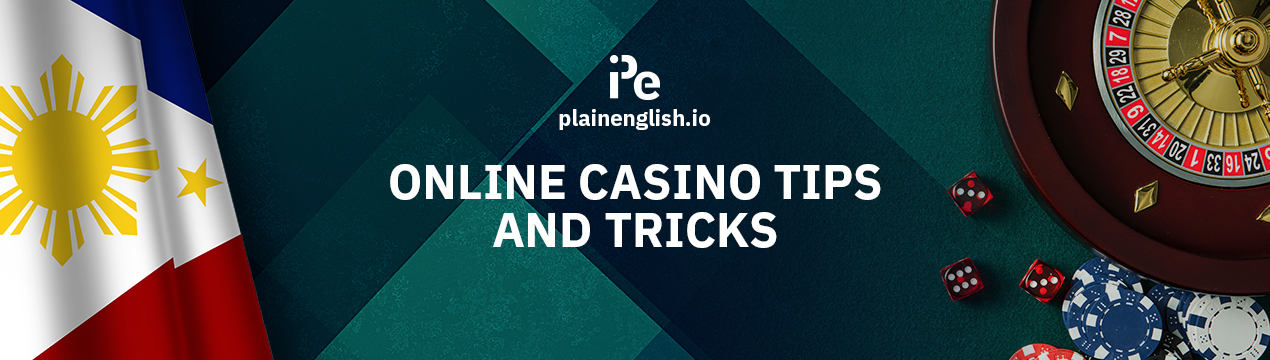 Philipian flag and a roulette table, along with the text 'Online Casino Tips and Tricks'