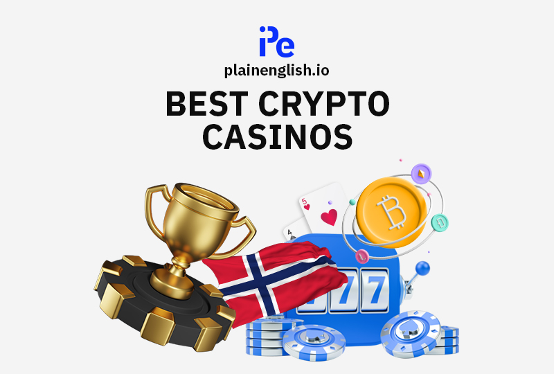 A Slotmachine, a Bitcoin an the norwegian flag.